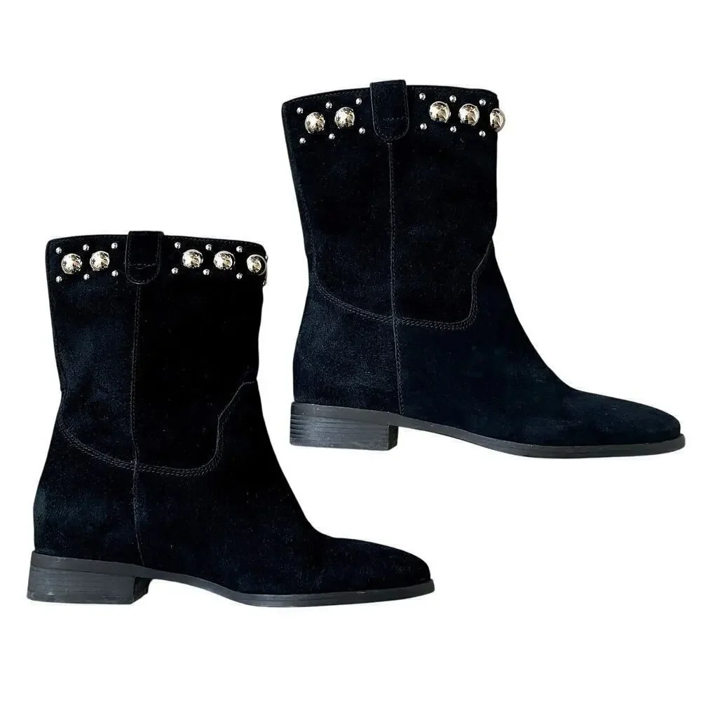 Michael Kors Black Suede Hayes Studded Ankle Boots | 7M, Leather Booties, $250